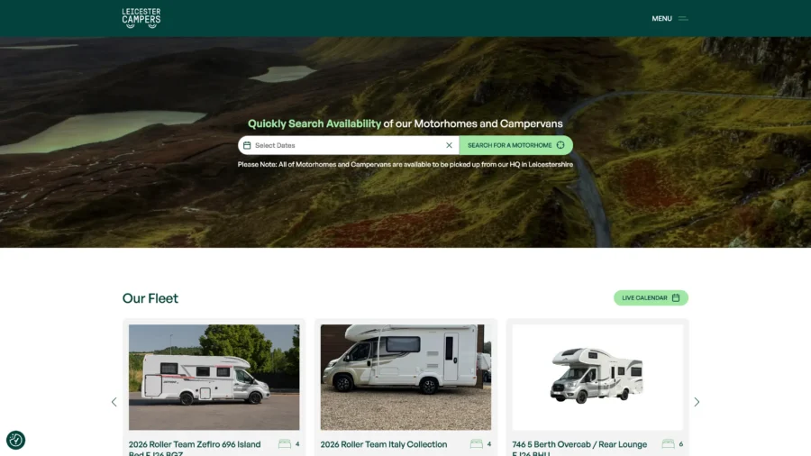 Leicester Campers - website screenshot